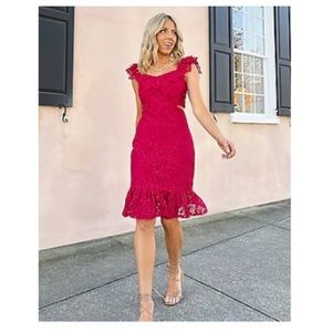 Express Lace Ruffle Overlay Cutout Mini Sheath Dress. Size Small